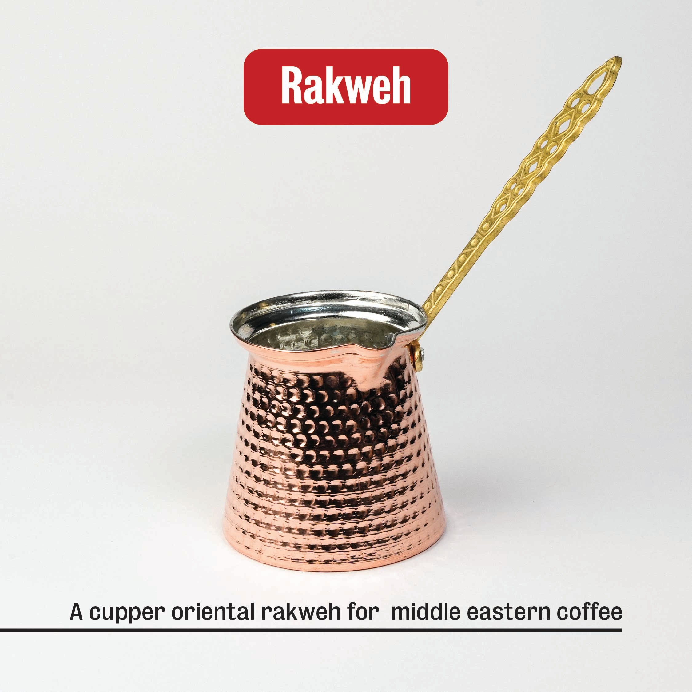 Copper rakweh Arabic coffee pot by Cafe Younes Lebanon