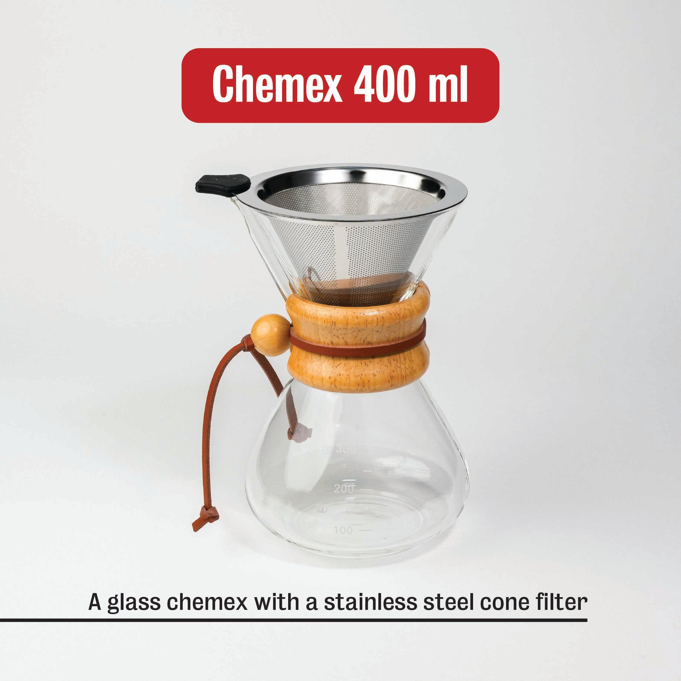 Glass Chemex coffee maker with stainless steel filter Cafe Younes Lebanon