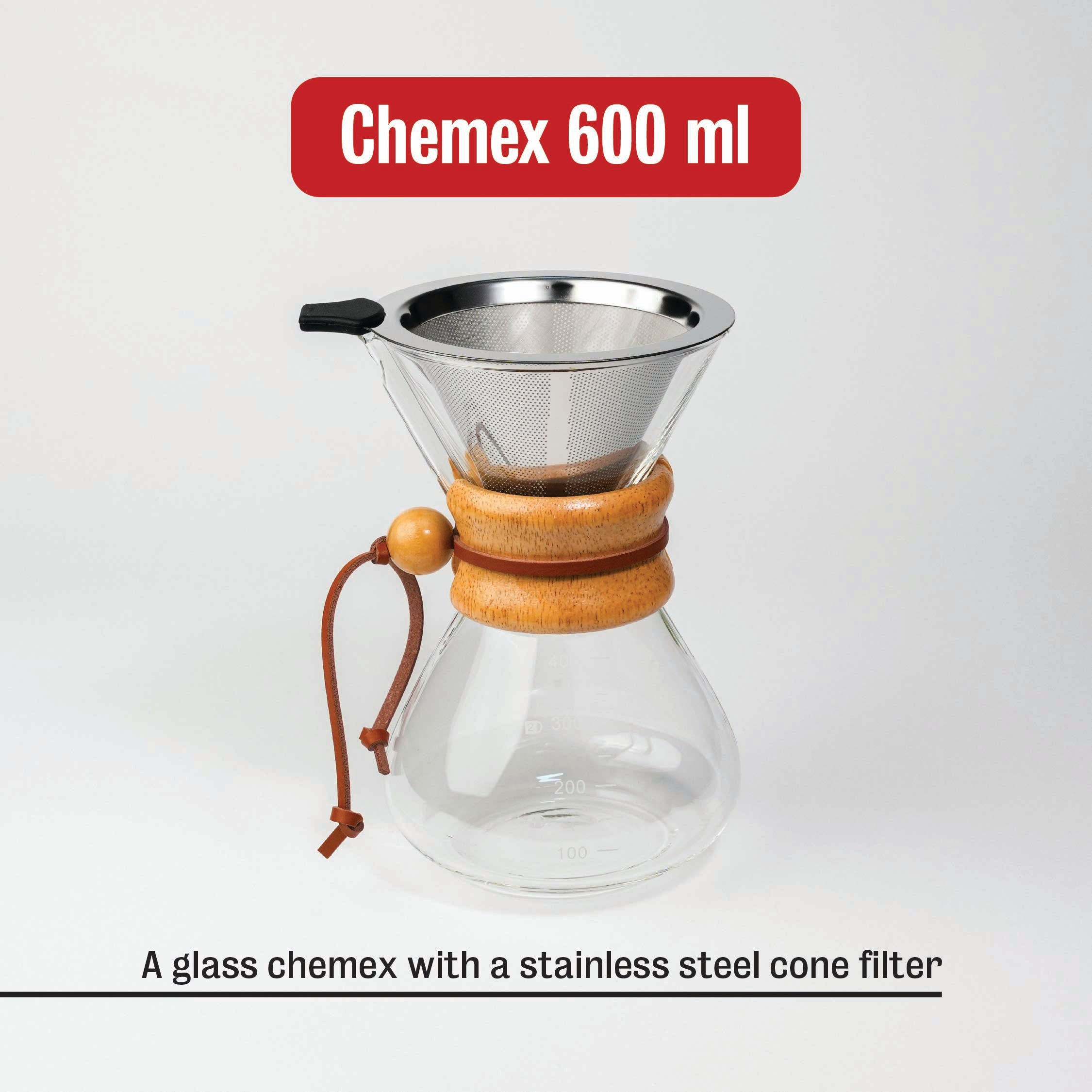 Glass Chemex coffee maker with stainless steel filter Cafe Younes Lebanon