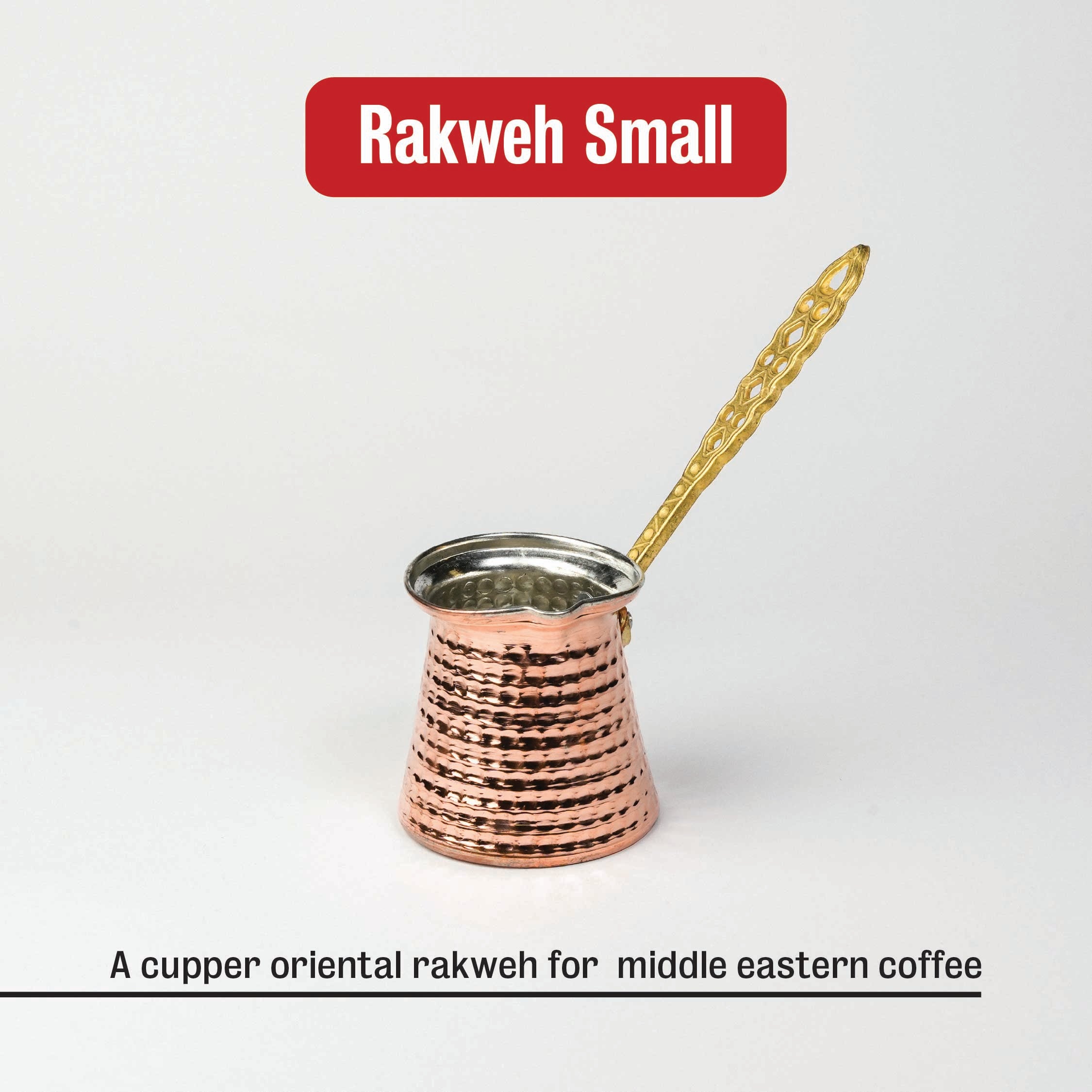 Copper rakweh Arabic coffee pot by Cafe Younes Lebanon
