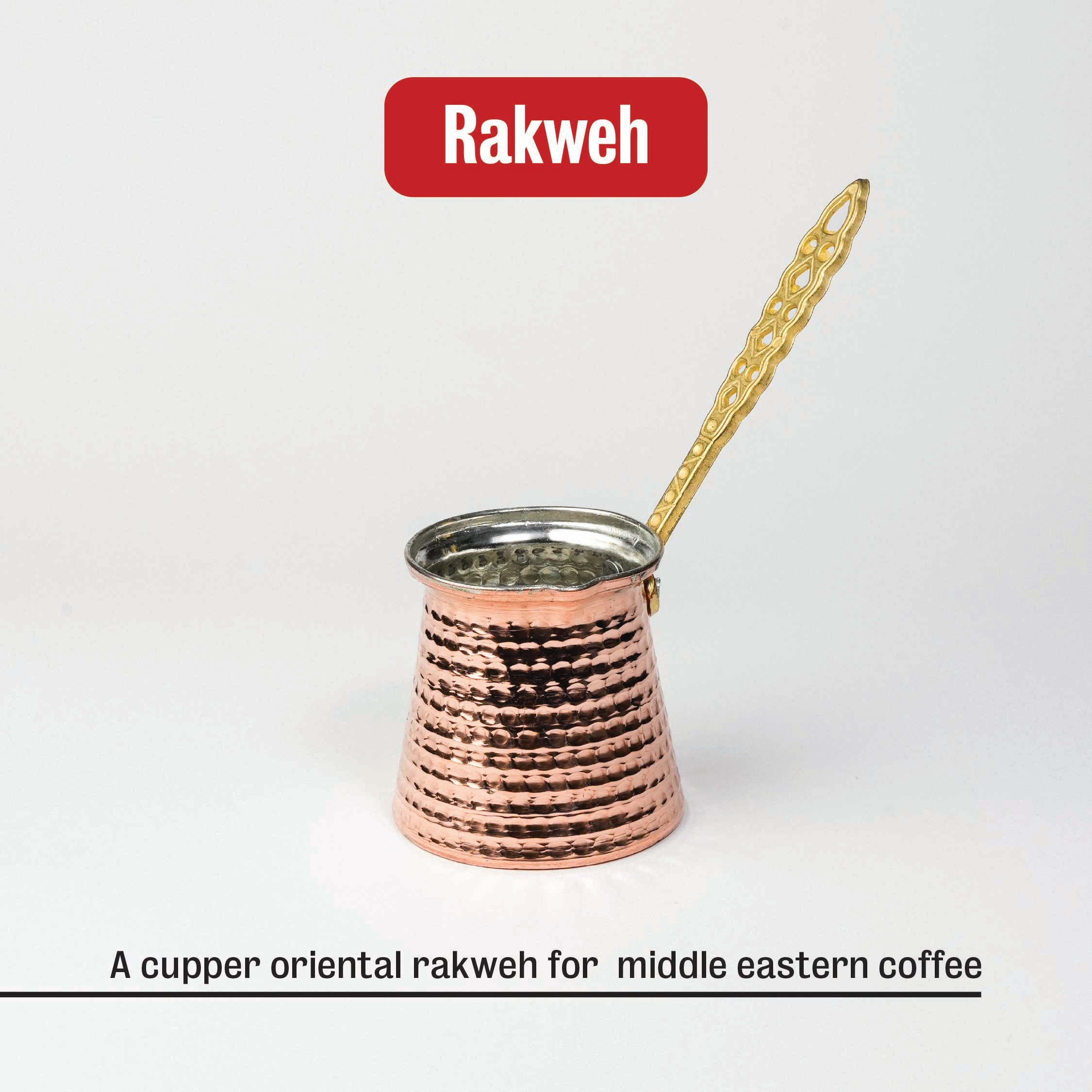 Copper rakweh Arabic coffee pot by Cafe Younes Lebanon
