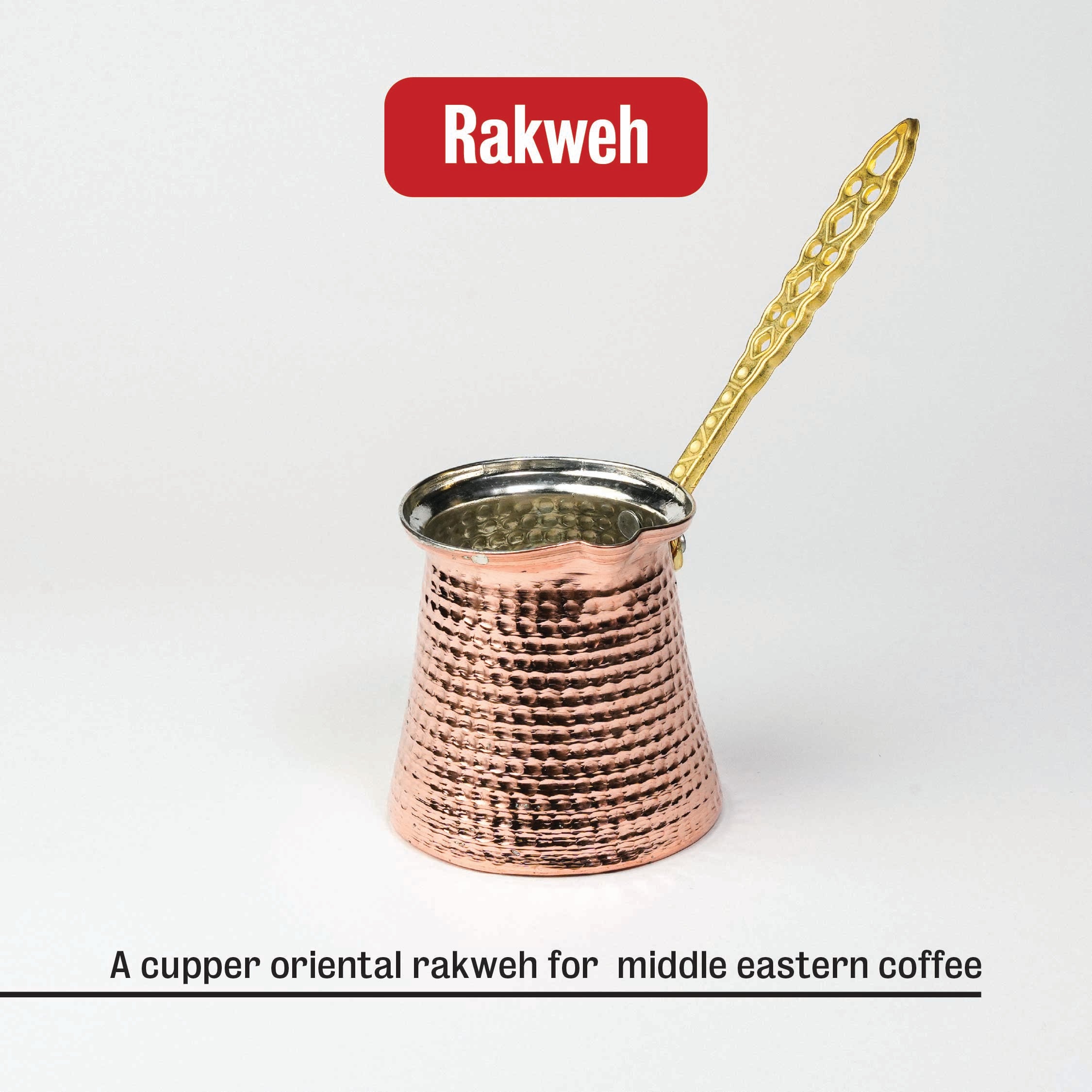 Copper rakweh Arabic coffee pot by Cafe Younes Lebanon